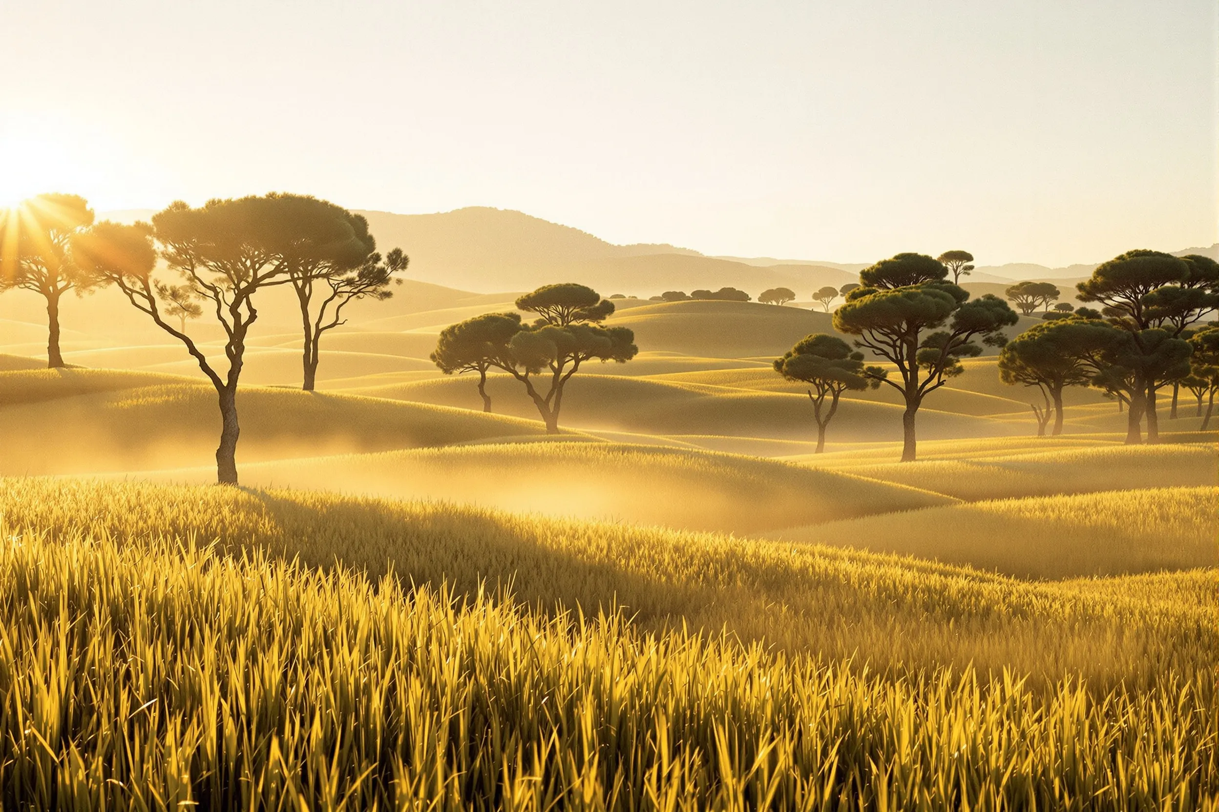 Sunrise over open fields