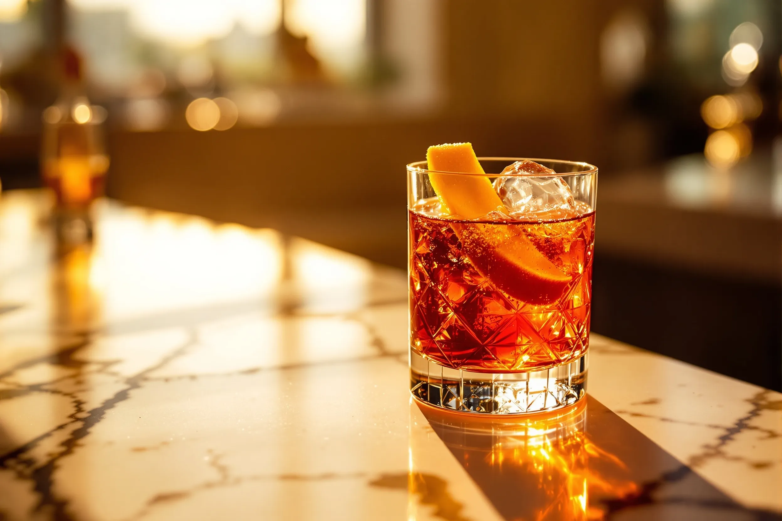 Negroni served on a marble bar