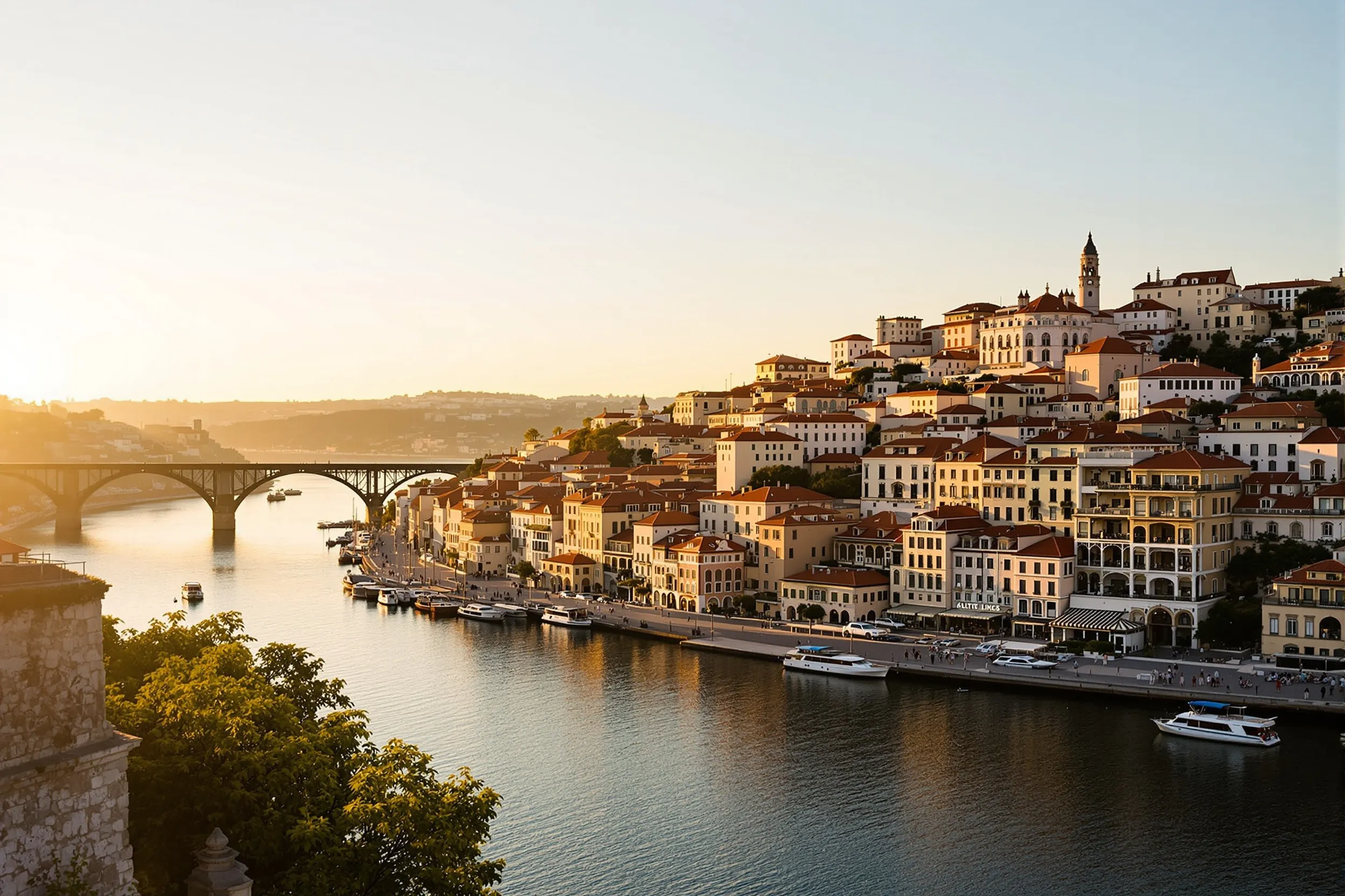 Tiled façades along the Porto riverside